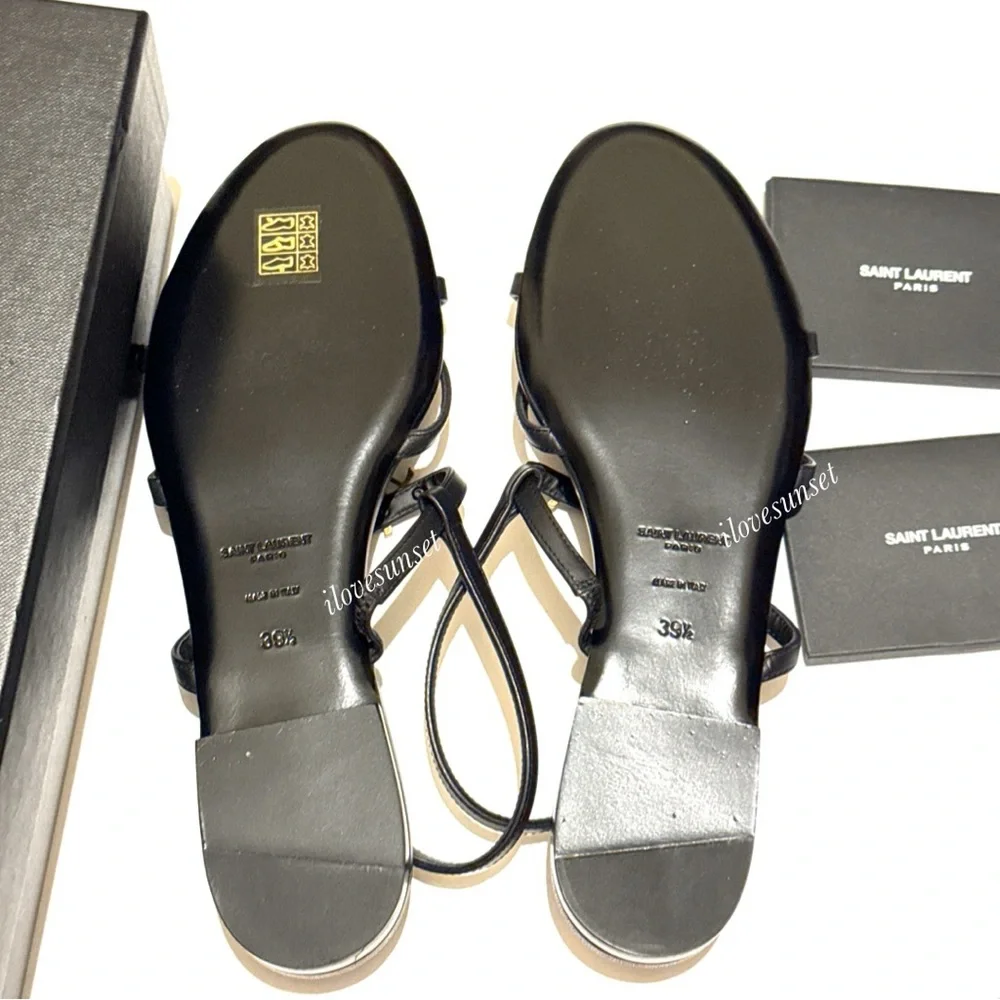 {Saint Laurent} YSL Cassandra 05 Flat Sandal Black/Gold - Size 39.5 EUR - Picture 5 of 6